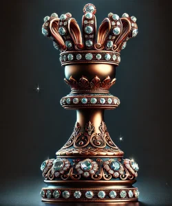 DALL·E-2024-09-08-11.22.06-A-surrealistic-chess-pawn-designed-as-a-luxurious-queen-piece-in-rich-shades-of-bronze-adorned-with-sparkling-diamonds.-The-pawn-features-an-ornate-c